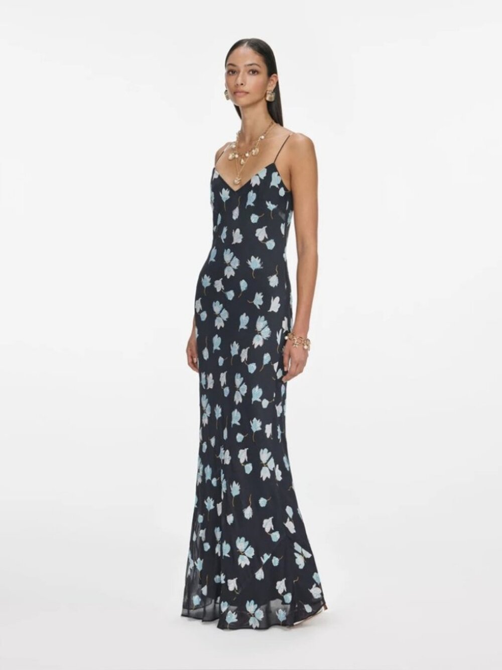 SELF-PORTRAIT NAVY FLORAL RHINESTONE MAXI DRESS, NWOT, NEVER WORN, NO FLAWS.